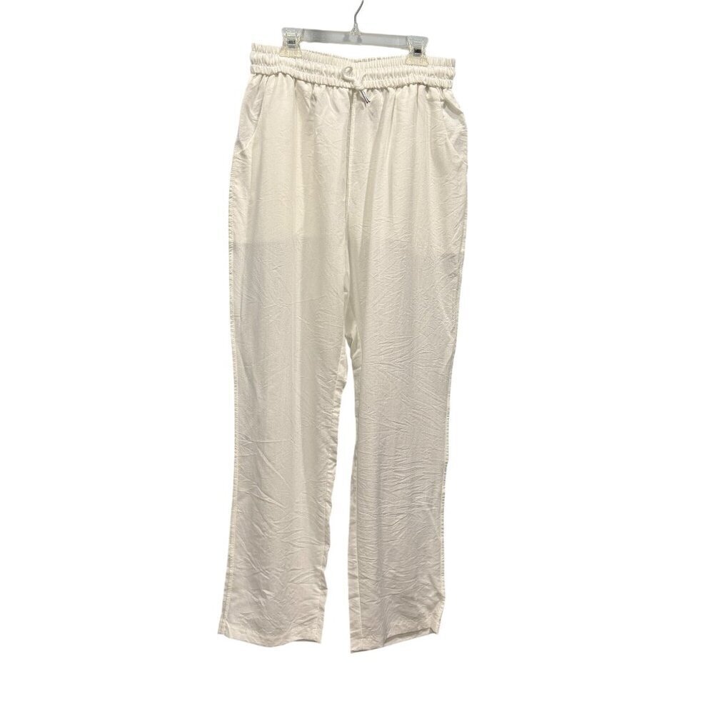 Linen Cotton‎ Drawstring Pants Pockets White Beachy Boho Minimalist Size M NWOT